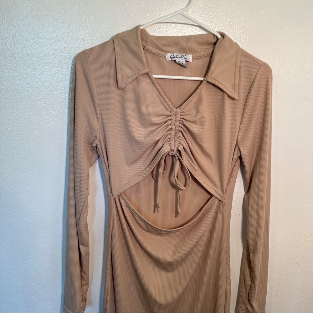 Birch and Stone Ribbed Mini Dress Beige - Picture 3 of 13
